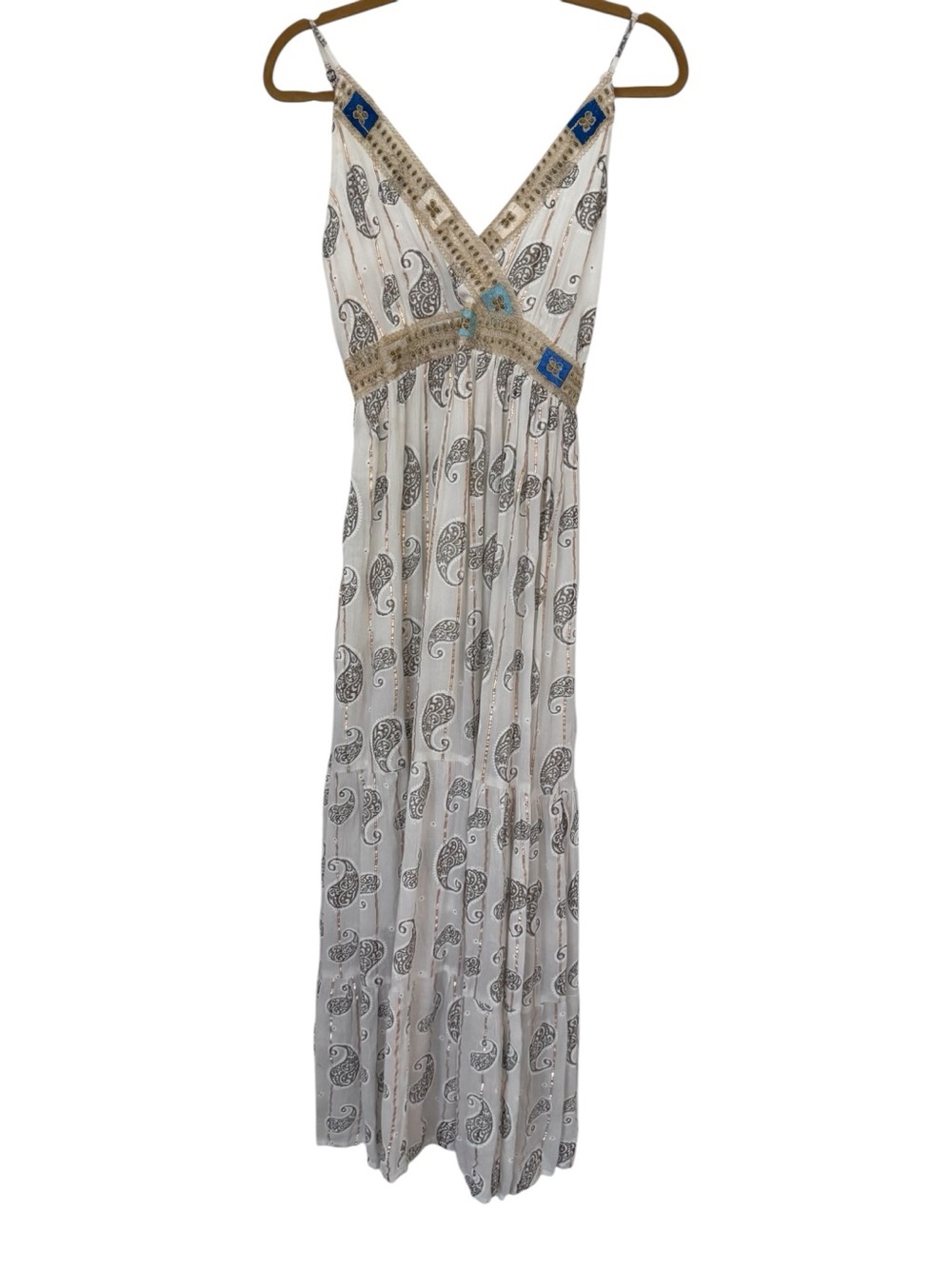 Zury Boho Paisley Metallic Maxi Dress Free Size S/M NWT Resort Festival - Picture 2 of 13